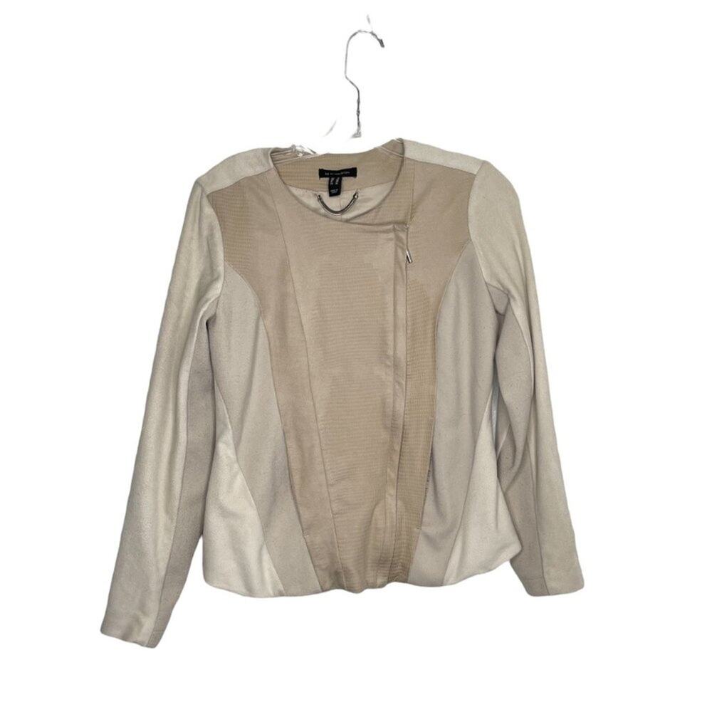 H by Halston Womens Jacket Size 0 Beige Long Sleeve Zip Up Structured Blazer